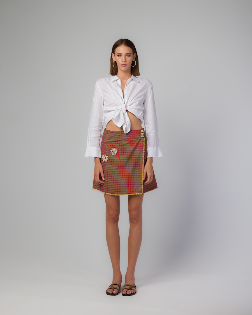 ORANGE CHECKS MINI SKIRT