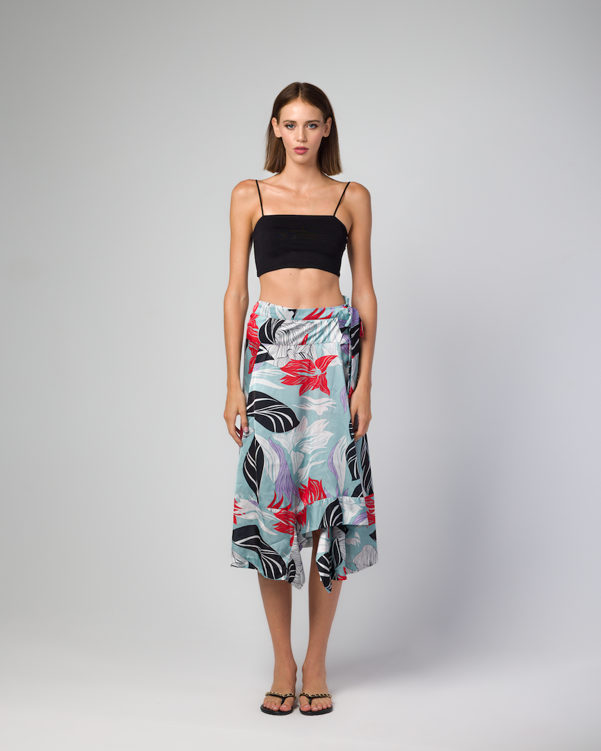 THE ASYMMETRIC WRAP SATIN SKIRT