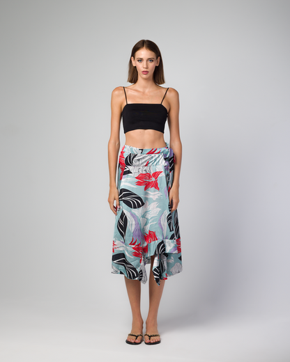 THE ASYMMETRIC WRAP SATIN SKIRT