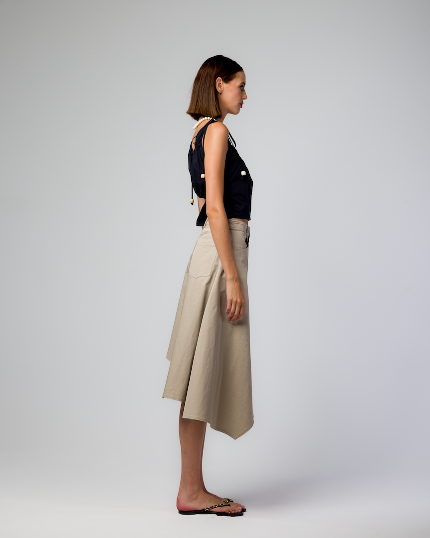 BEIGE GABARDINE ASYMMETRIC SKIRT