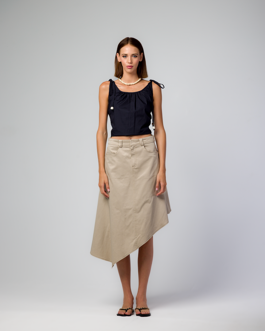 BEIGE GABARDINE ASYMMETRIC SKIRT