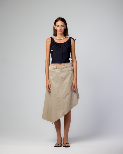 BEIGE GABARDINE ASYMMETRIC SKIRT