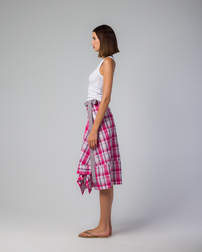 CHECKS ASYMMETRIC WRAP SKIRT