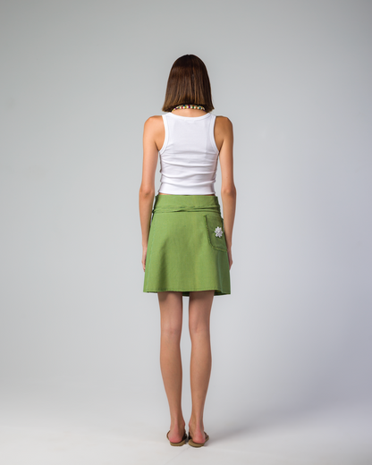 GREEN CHECKS MINI WRAP SKIRT