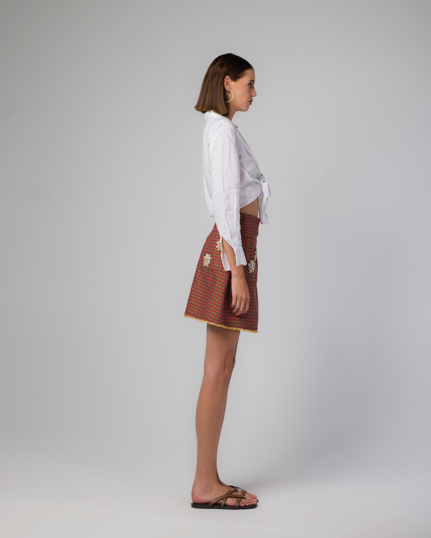 ORANGE CHECKS MINI SKIRT