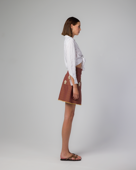 ORANGE CHECKS MINI SKIRT