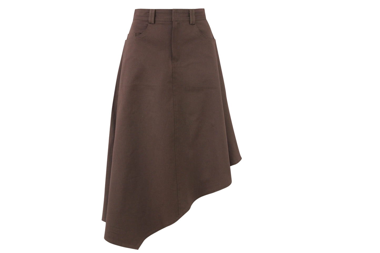 BROWN GABARDINE ASYMMETRIC SKIRT