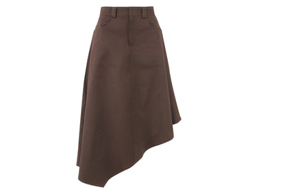 BROWN GABARDINE ASYMMETRIC SKIRT